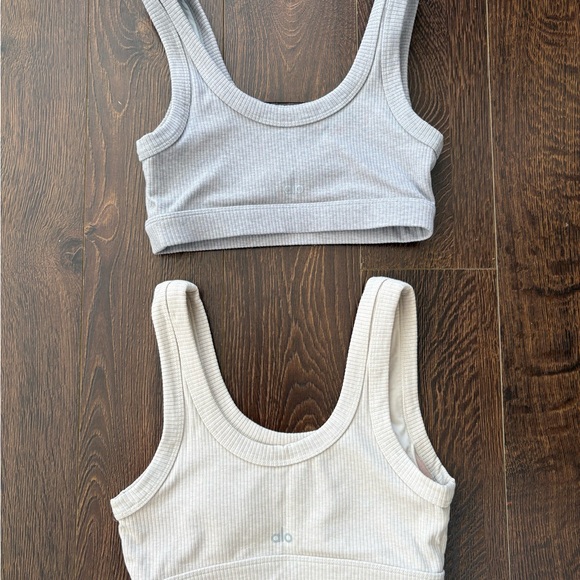 ALO Yoga Gray and Cream Ribbed Sports Bra - set of 2 - Picture 2 of 2